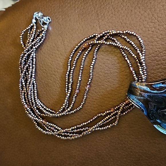 VTG 1990s Dichroic Swirl Glass Pendant Multi-strand Seed Beaded Necklace - Picture 5 of 7